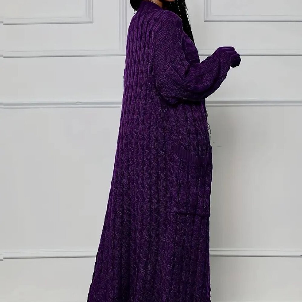 Elegant Solid Long Sleeve Sweater With Pockets, Women's Clothing